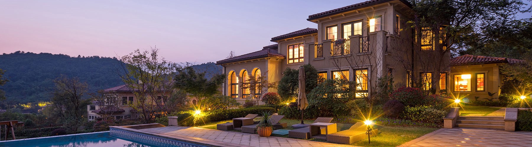 A luxury house at night